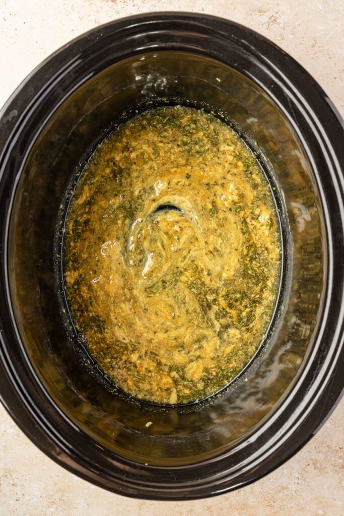 Mustard sauce in a slow cooker.
