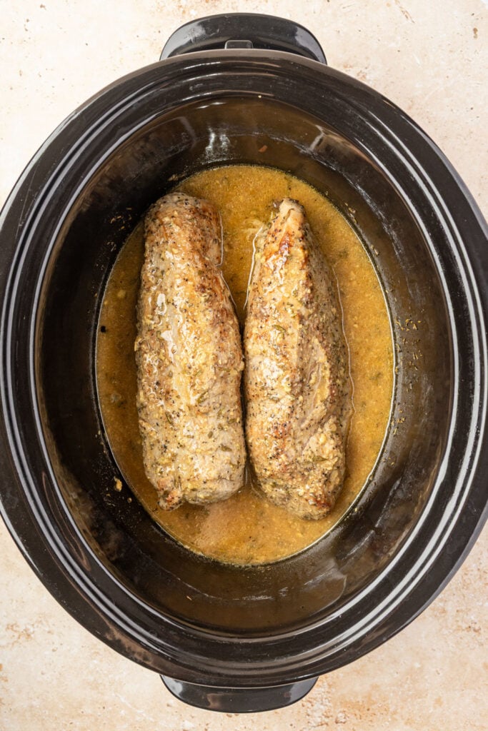 finished Slow Cooker Pork Tenderloin with Maple Dijon Sauce