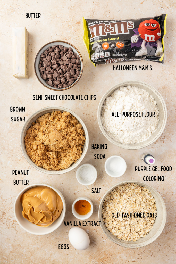Halloween Monster Cookies ingredients in bowls