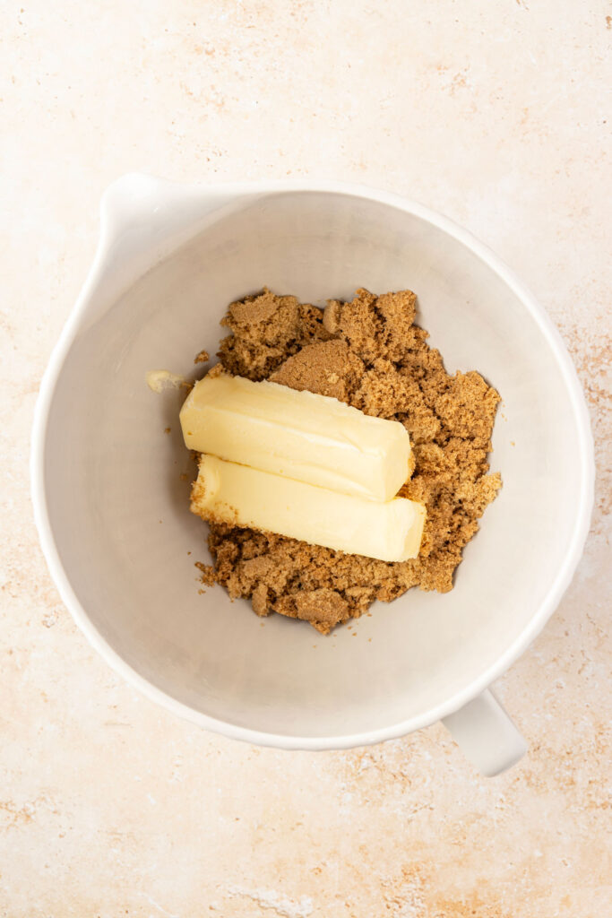 Brown sugar and butter in a mix mixing bowl