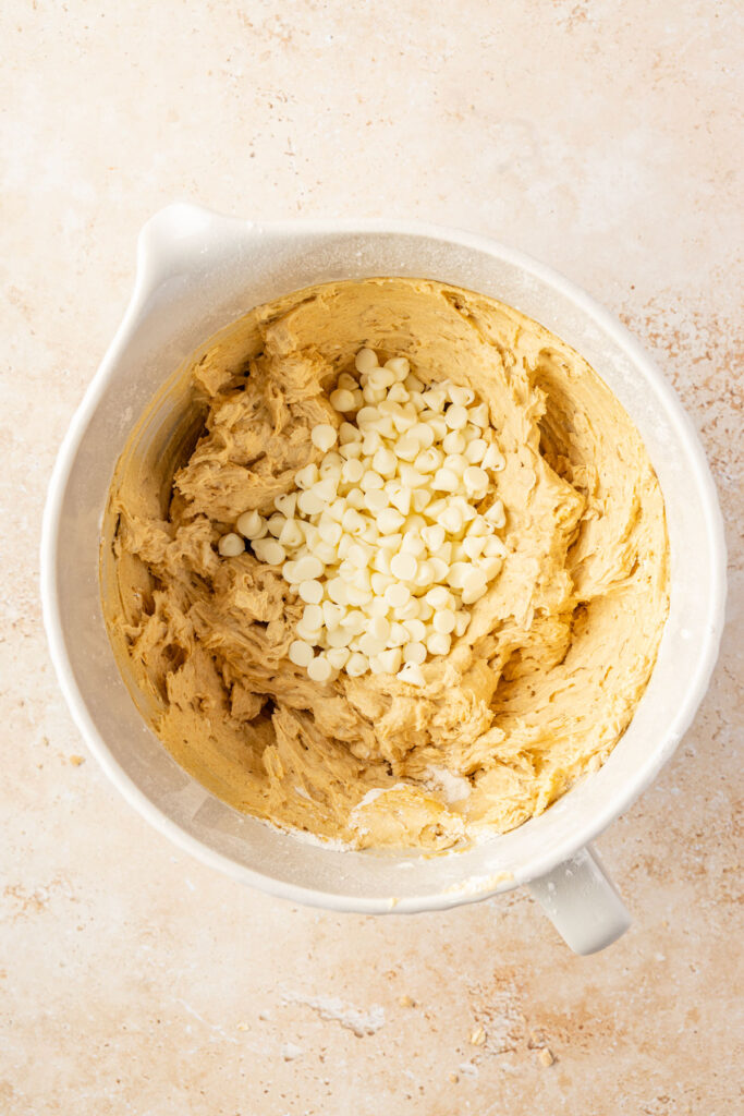 Finished pumpkin oatmeal cookie dough in a mixing bowl