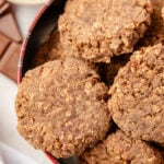 Chocolate no bake cookies in a Christmas tin