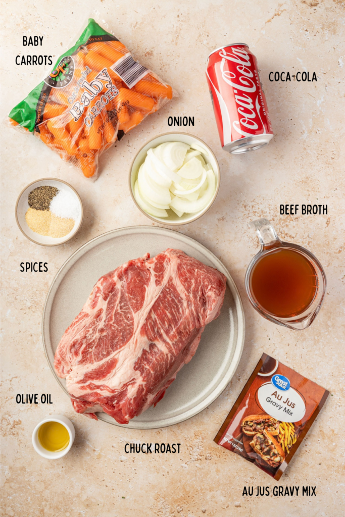 Ingredients Slow Cooker Chuck Roast an individual bowls or plates on a stone surface.