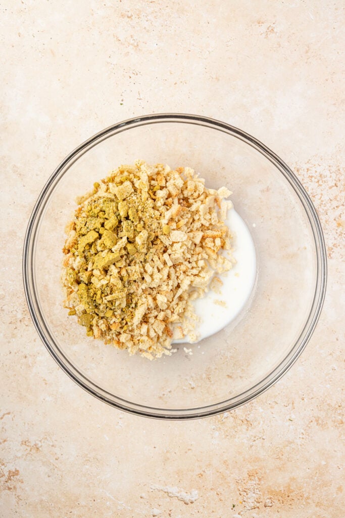Mixing bowl filled with milk and stopping mix.