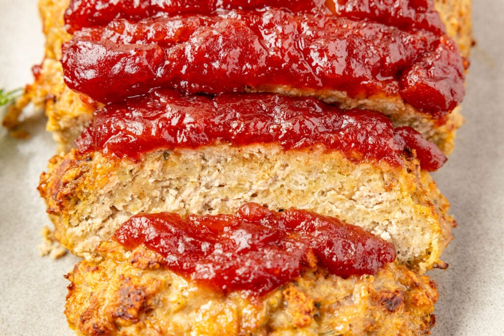 Thanksgiving Meatloaf sliced close up.