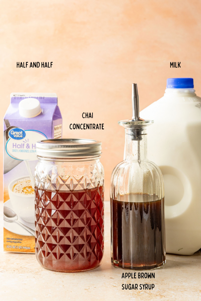 Ingredients for Apple Chai Latte in bottles.