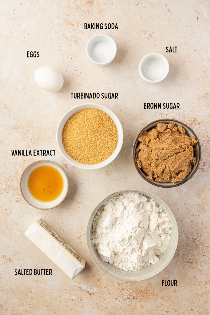 Ingredients for Brown Sugar Cookies in mixing bowls.