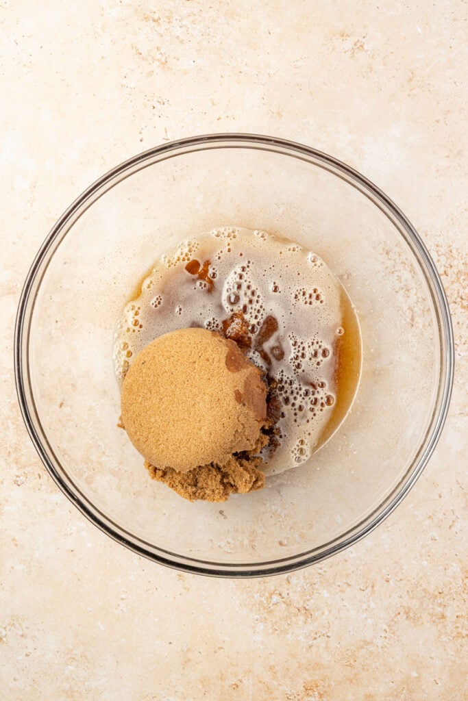 Brown butter and brown sugar in a mixing bowl