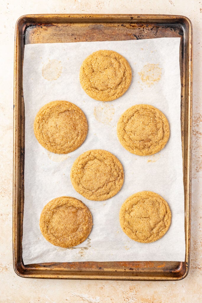 finished Brown Sugar Cookies on a sheet pan.