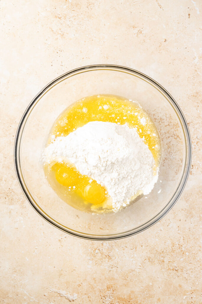 Cake mix, melted butter, and eggs and mix