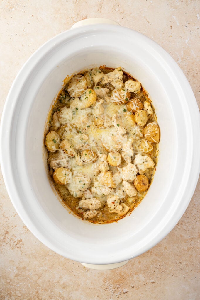 finished Slow Cooker Garlic Parmesan Chicken And Potatoes.